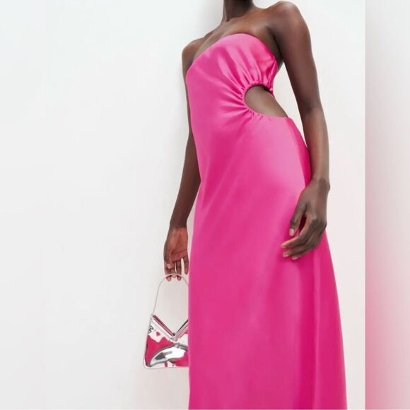 NEW Reformation Nevaeh Strapless Maxi Dress Cutout Flambé Pink Medium - Picture 2 of 8